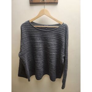 Eileen Fisher Womens Gray‎ Ribbed Organic Cotton Wool Blend Sweater L/G R18PCY